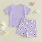 2Pcs Toddler Baby Girls Outfits Short Sleeve Crew Neck Letters Print
