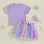Toddler Girl Birthday Outfit Letter Embroidery Short Sleeve Crew Neck