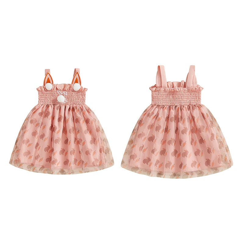 Lioraitiin Toddler Girls Easter Dress Rabbit Carrot Print Sleeveless
