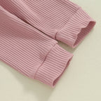 Lioraitiin Baby Girls Ribbed Set Letter Print Long Sleeve Round Neck