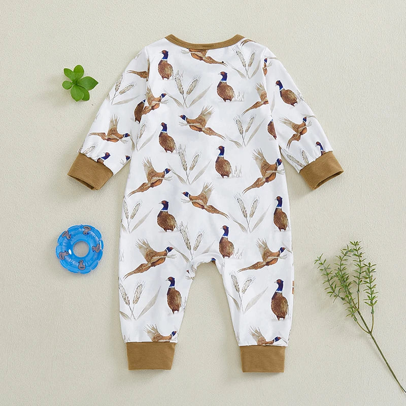 Lioraitiin Newborn Baby Boys Rompers Soft Bird Wheat Ear Pattern