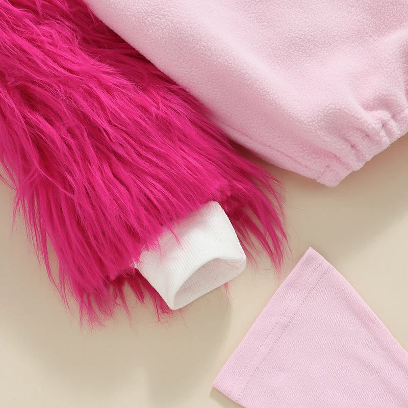 Lioraitiin 0-24M Newborn Baby Girl Flamingo Costume Fuzzy Long Sleeve