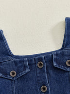 Lioraitiin Toddler Baby Girl Denim Dress Long Puff Sleeve Button Down