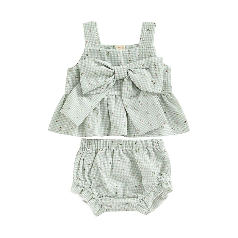 Lioraitiin Infant Baby Girl Outfits Suit Plaid Pattern Floral Printed