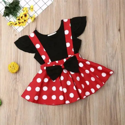 Lioraitiin Newborn Baby Girl Fly Sleeve Black Vest Top+Mini Dress