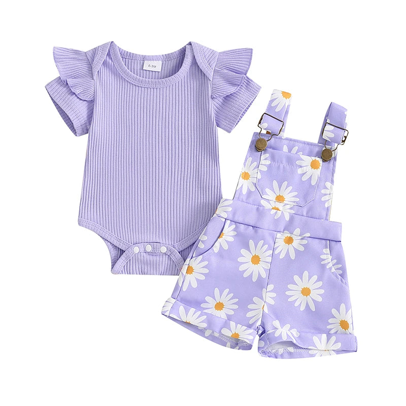 Lioraitiin Baby Girls Shorts Set, Short Sleeve Romper with Flower