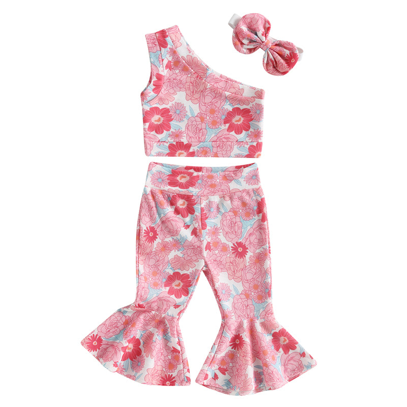 Lioraitiin 0-4Years Toddler Girls 3Pcs Outfit Sets Sleeveless One