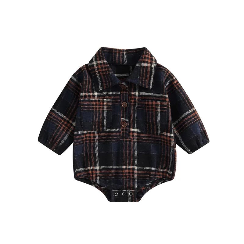 Lioraitiin 0-24M Infant Baby Boy Romper Buttons Lapel Long Sleeve