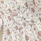 Lioraitiin Baby Girl Outfits Floral Pattern Smocked Crew Neck Short
