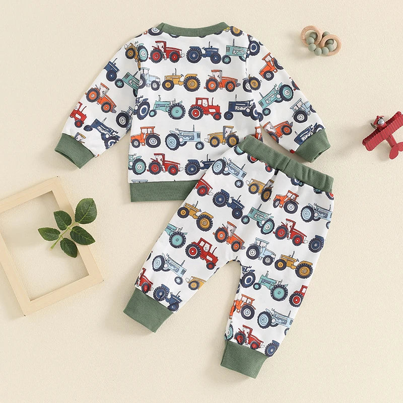 Lioraitiin Baby Boy 2Pcs Farm Outfits Long Sleeve Tractor Print