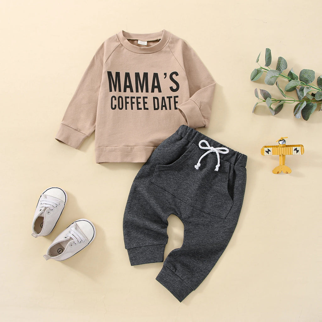Lioraitiin 0-3Years 2Pcs Baby Boys Outfit Letter Print Long Sleeve