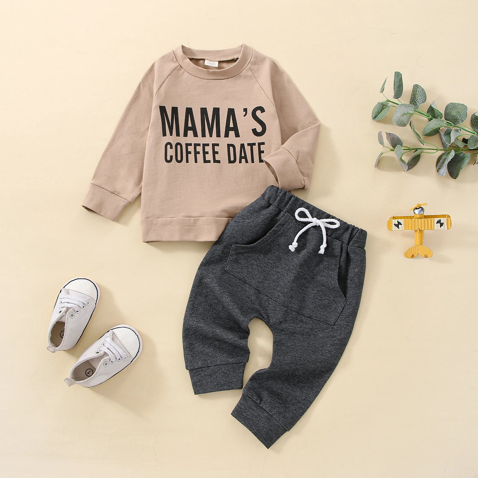 Lioraitiin 0-3Years 2Pcs Baby Boys Outfit Letter Print Long Sleeve