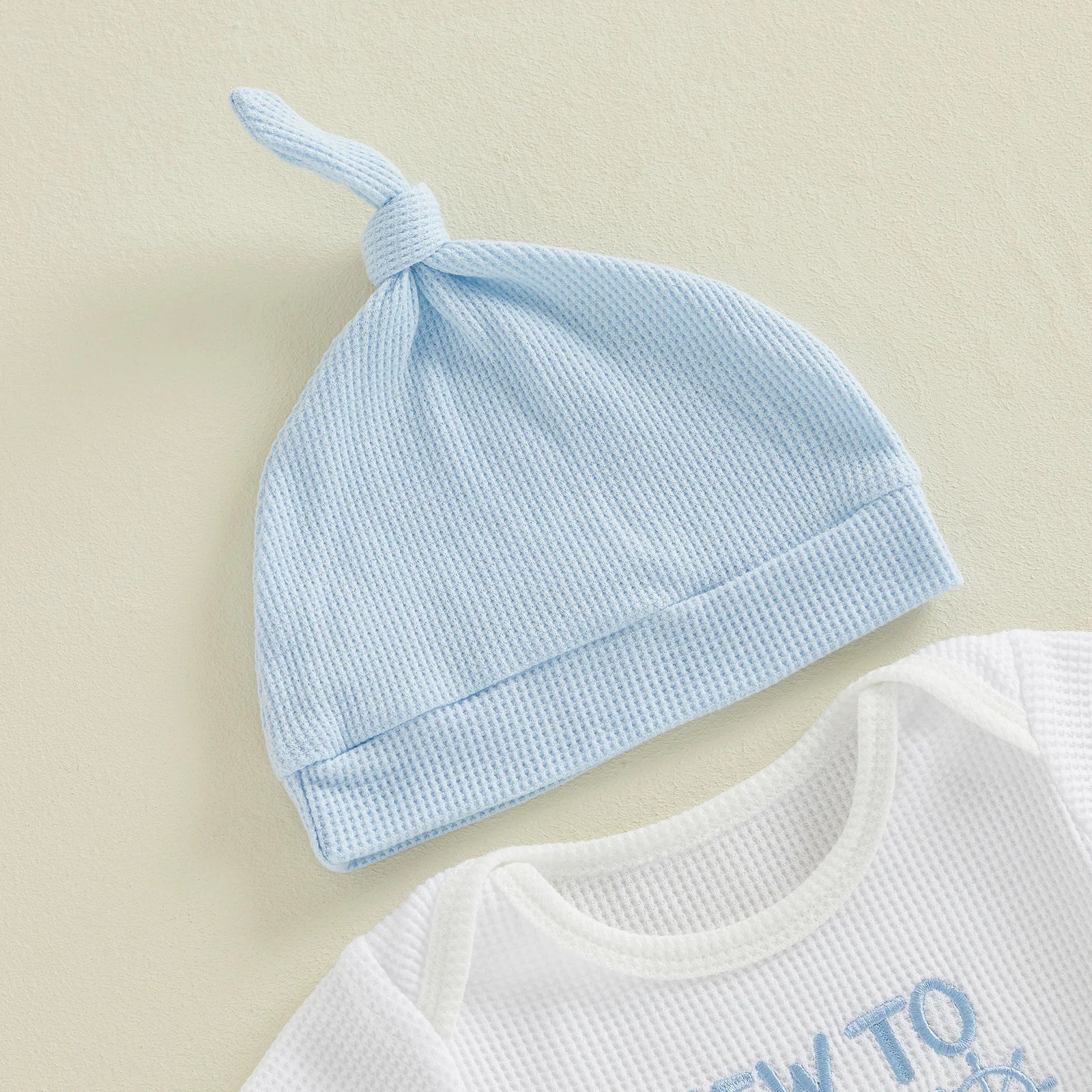 Baby Boys Outfits Letter Embroidery Round Neck Short Sleeve Waffle