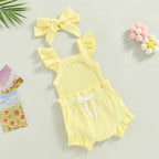 Lioraitiin 0-18M Toddler Girls 3Pcs Fly Sleeve Solid Romper Tops