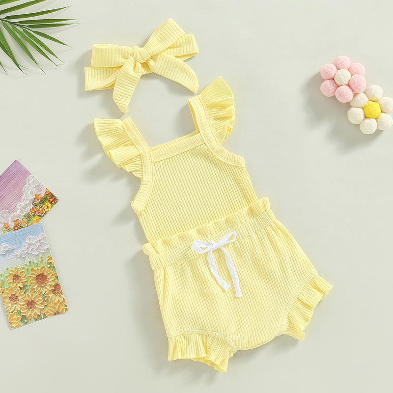 Lioraitiin 0-18M Toddler Girls 3Pcs Fly Sleeve Solid Romper Tops