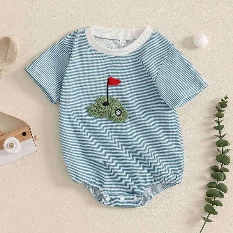 Newborn Baby Boy Romper Short Sleeve Round Neck Stripes Print