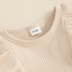 Lioraitiin Baby Girl Outfit Solid Ruffled Long Sleeve Crew Neck