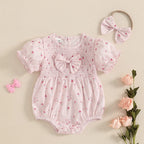 Lioraitiin Baby Girl Outfits Floral Pattern Smocked Crew Neck Short