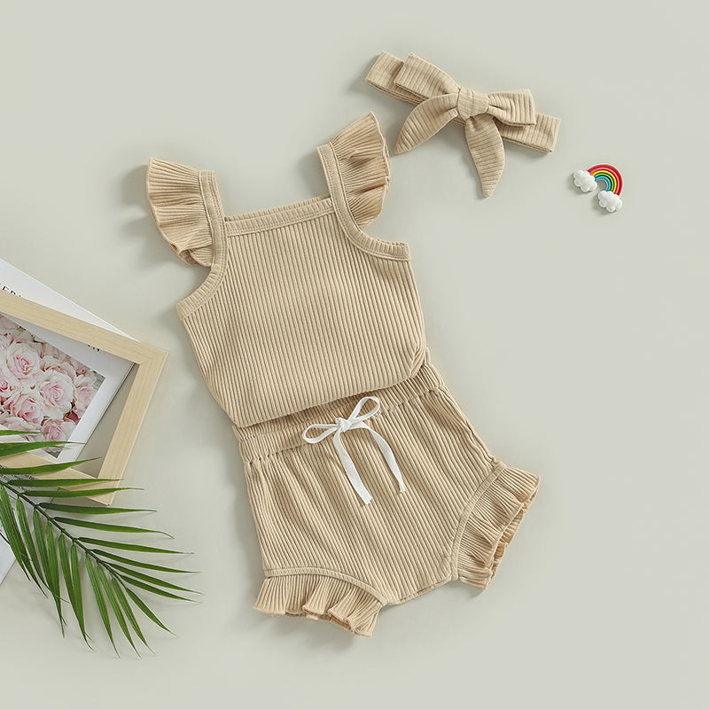 Lioraitiin 0-18M Toddler Girls 3Pcs Fly Sleeve Solid Romper Tops