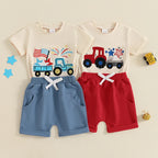Lioraitiin Toddler Baby Boy 4th of July Outfit Star Truck Embroidery