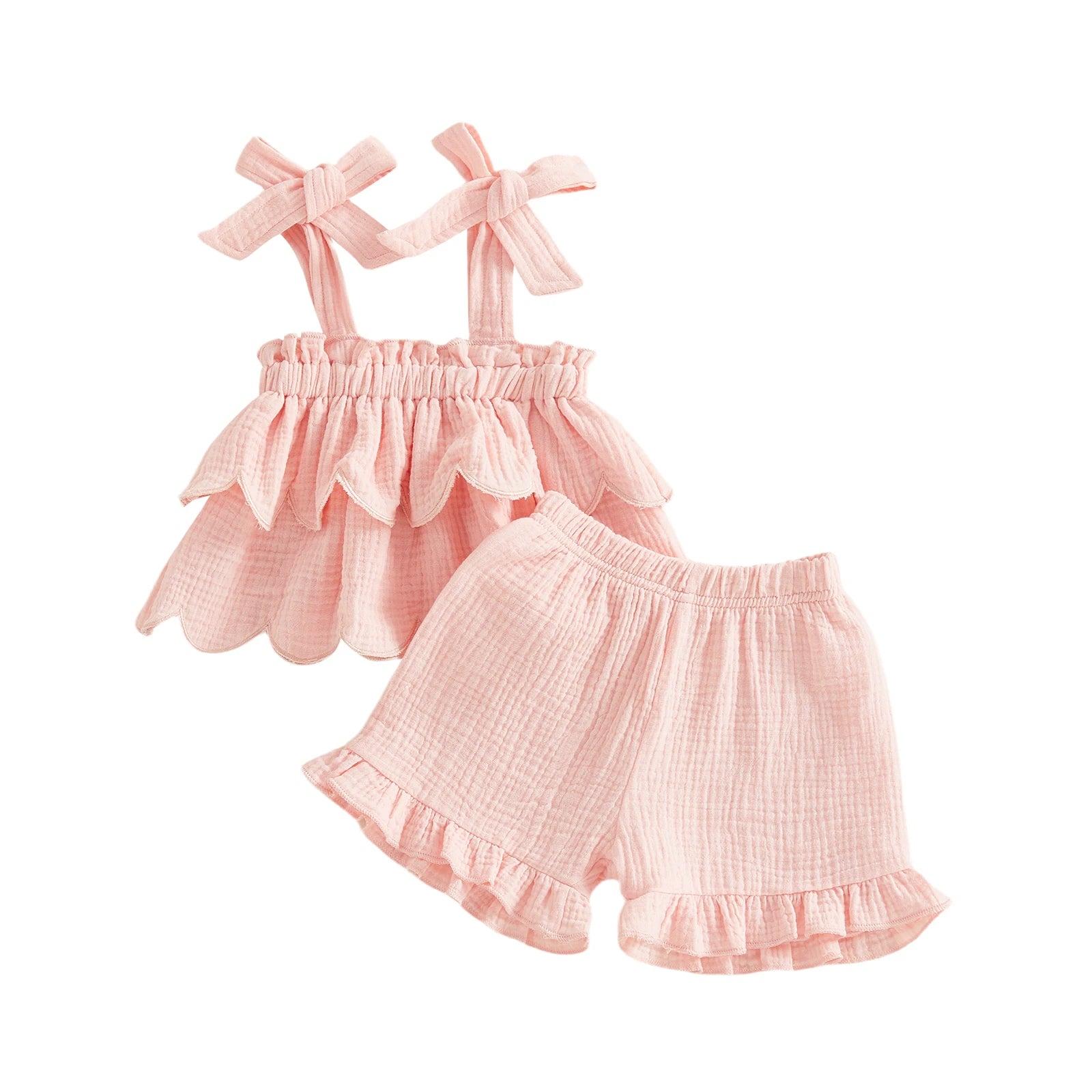Lioraitiin Girls 2 Piece Outfits Solid Color Sleeveless Tiered Tops