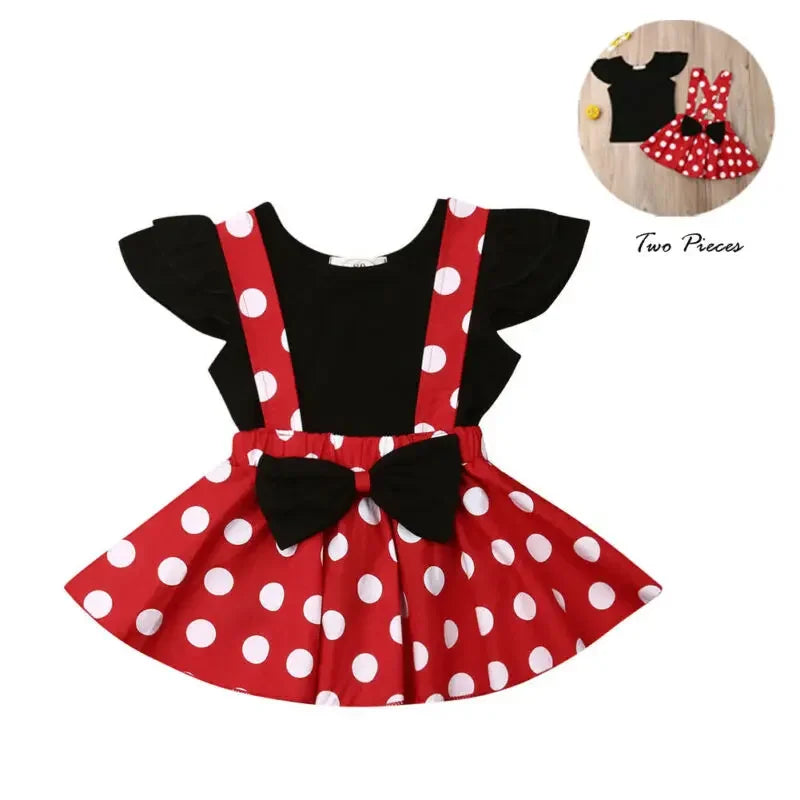 Lioraitiin Newborn Baby Girl Fly Sleeve Black Vest Top+Mini Dress