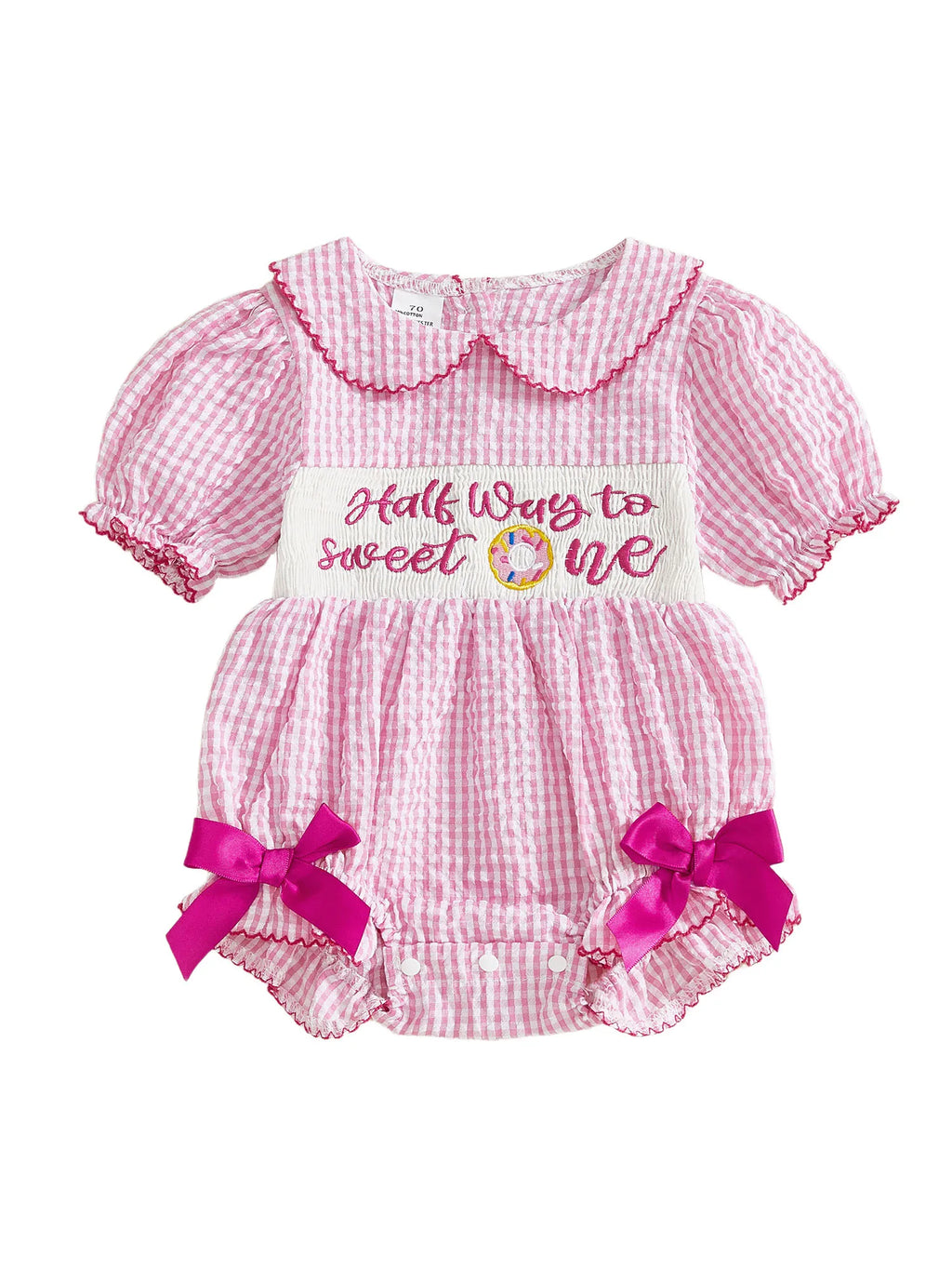 Lioraitiin Baby Girls Birthday Romper Plaid Print Letter Donut