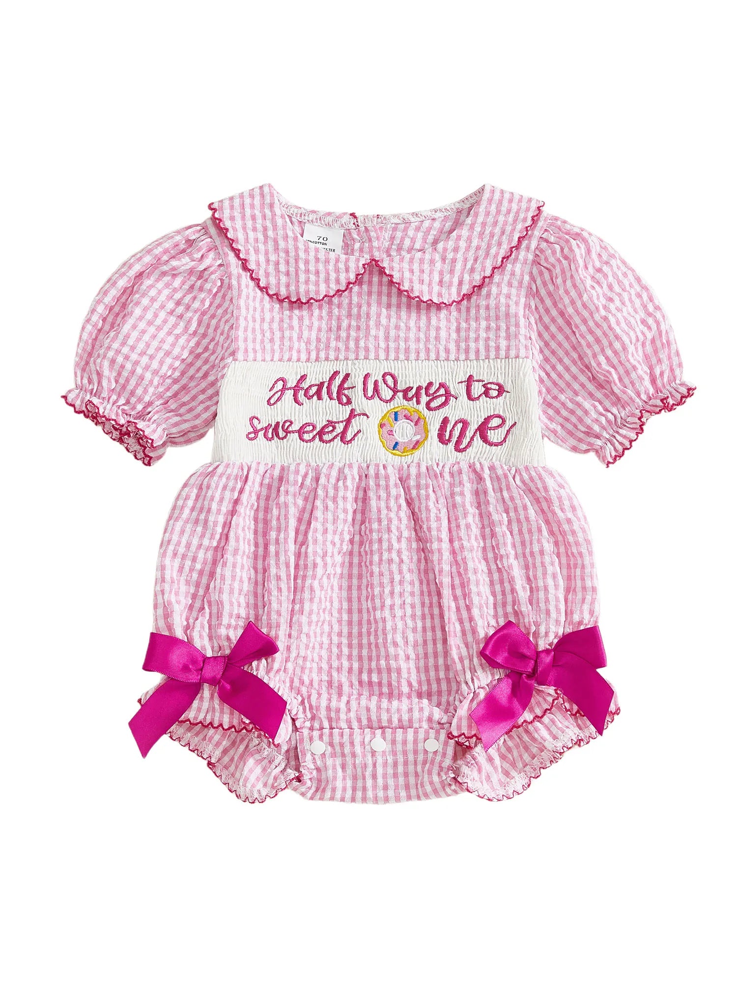 Lioraitiin Baby Girls Birthday Romper Plaid Print Letter Donut