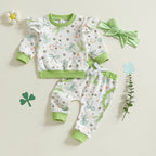 Lioraitiin Toddler Baby Girl Irish Outfits Bow Clover Print Crew Neck