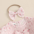 Lioraitiin Baby Girl Outfits Floral Pattern Smocked Crew Neck Short