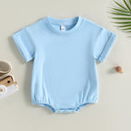 Lioraitiin 0-24M Baby Boys Girls Rompers Solid Short Sleeve O-neck