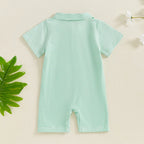 Lioraitiin Baby Boys Striped Jumpsuit Short Sleeve Turn Down Collar
