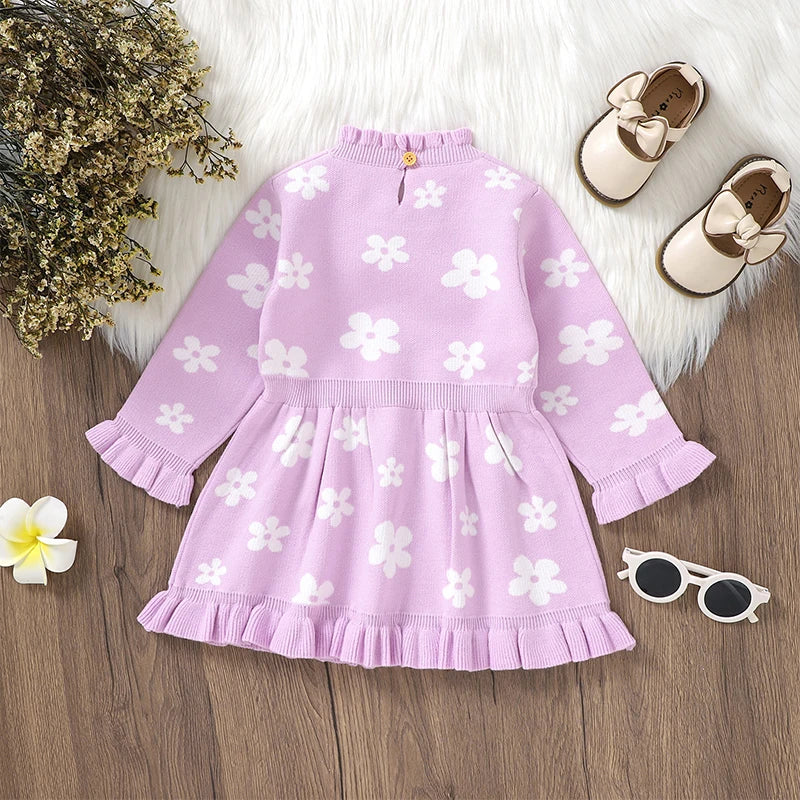 Lioraitiin Toddler Kids Girl Long Sleeve Dress Floral Print Ruffle