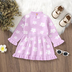 Lioraitiin Toddler Kids Girl Long Sleeve Dress Floral Print Ruffle