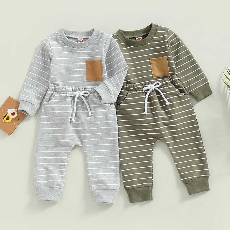 Lioraitiin 0-3Years Baby Boys Pants Set Striped Long Sleeve Crew Neck