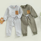 Lioraitiin 0-3Years Baby Boys Pants Set Striped Long Sleeve Crew Neck