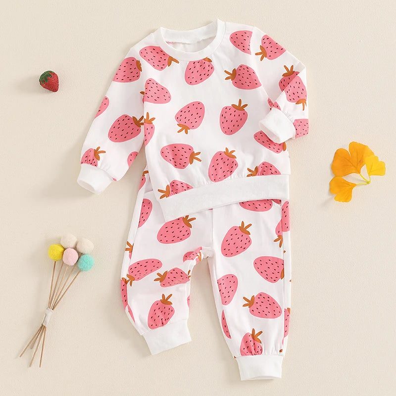 Lioraitiin Toddler Girls Outfits Strawberry Print Long Sleeve