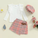 Lioraitiin Toddler Girl Outfits Solid Color Ribbed Knit Ruffles Crew
