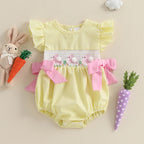 Lioraitiin Baby Girls Rompers Easter Rabbit Embroidery Plaid Fly