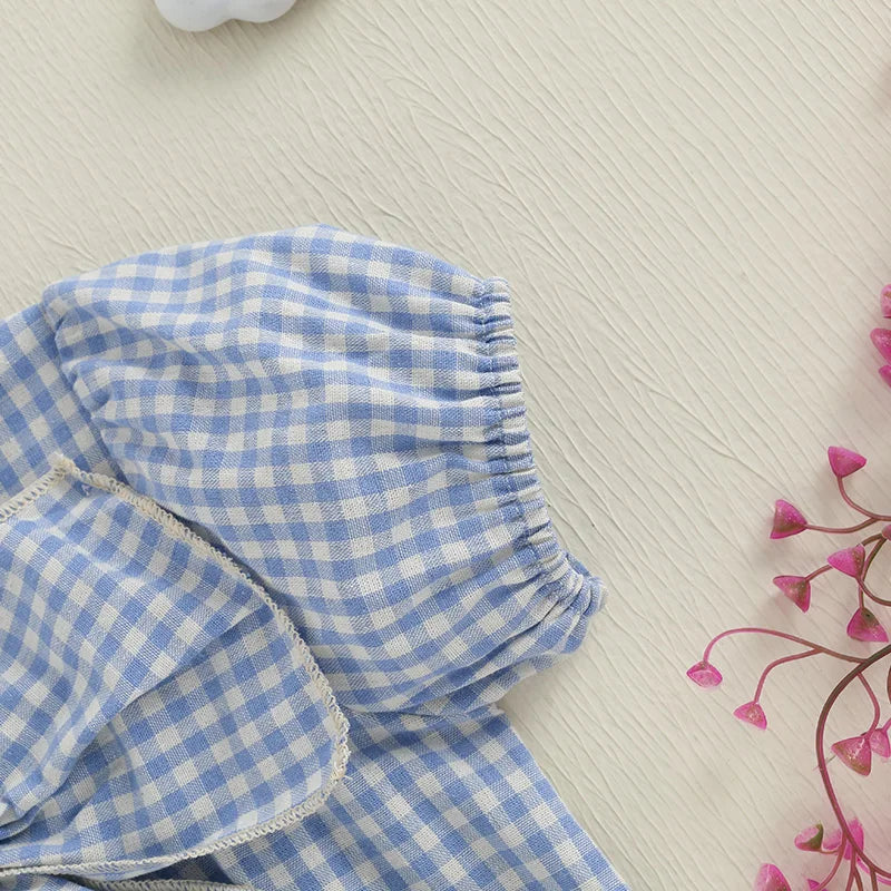 Lioraitiin Baby Girls Sweet Romper Short Sleeve Round Neck Plaid