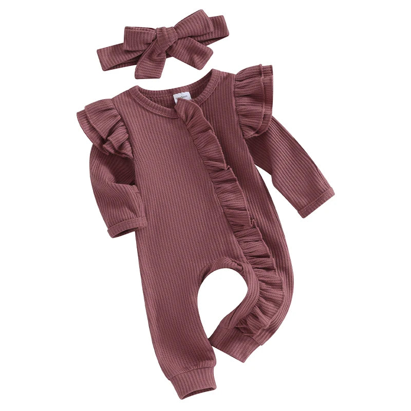 Lioraitiin 0-12M Newborn Infant Baby Girl Ruffle Zipper Romper Long