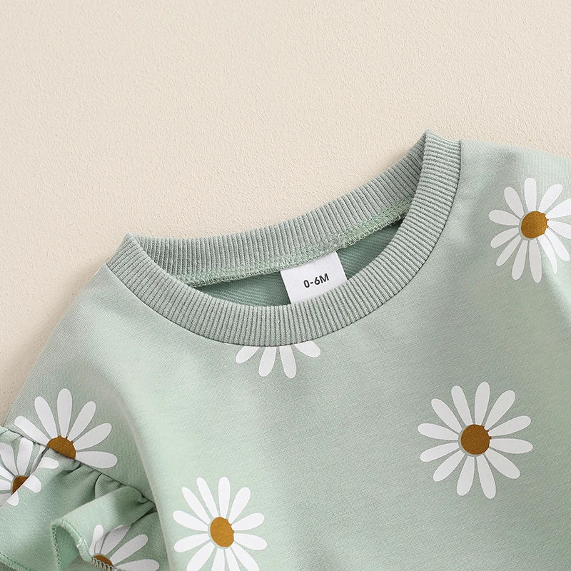 Lioraitiin Toddler Girl Outfit Daisy Print Long Sleeve Sweatshirt