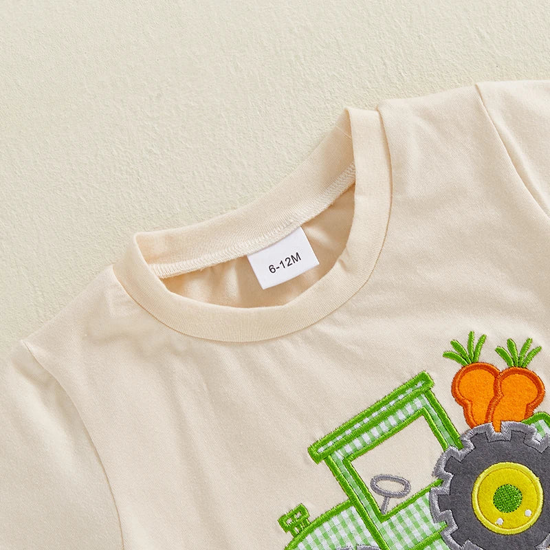 Lioraitiin Toddler Boys Easter Sets Short Sleeve O Neck Tractor
