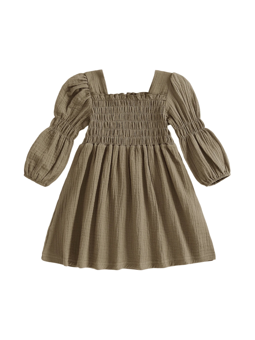 Lioraitiin Toddler Girl Bubble Sleeve Dress Stylish Solid Smocked