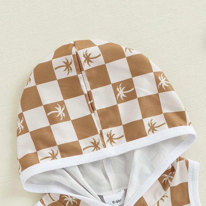 Lioraitiin Toddler Baby Boy Checkered Outfit Tree Print Sleeveless