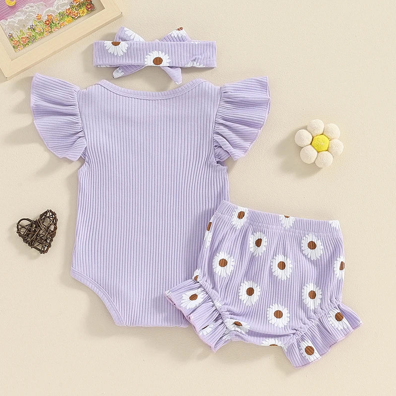 Lioraitiin 0-18M Baby Girls Shorts Sets Flying Sleeve Letter Print