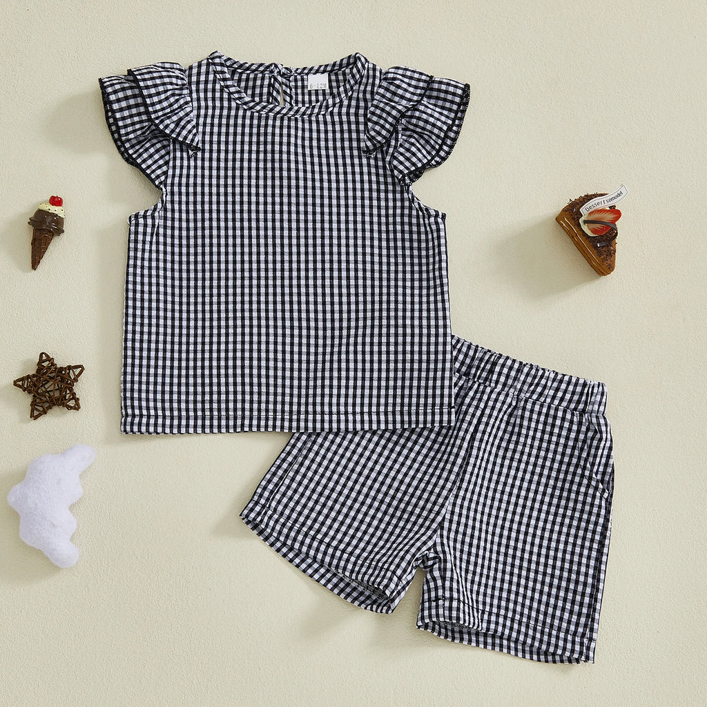 Lioraitiin Toddler Baby Girls Plaid Outfit Fashionable Cute Flying