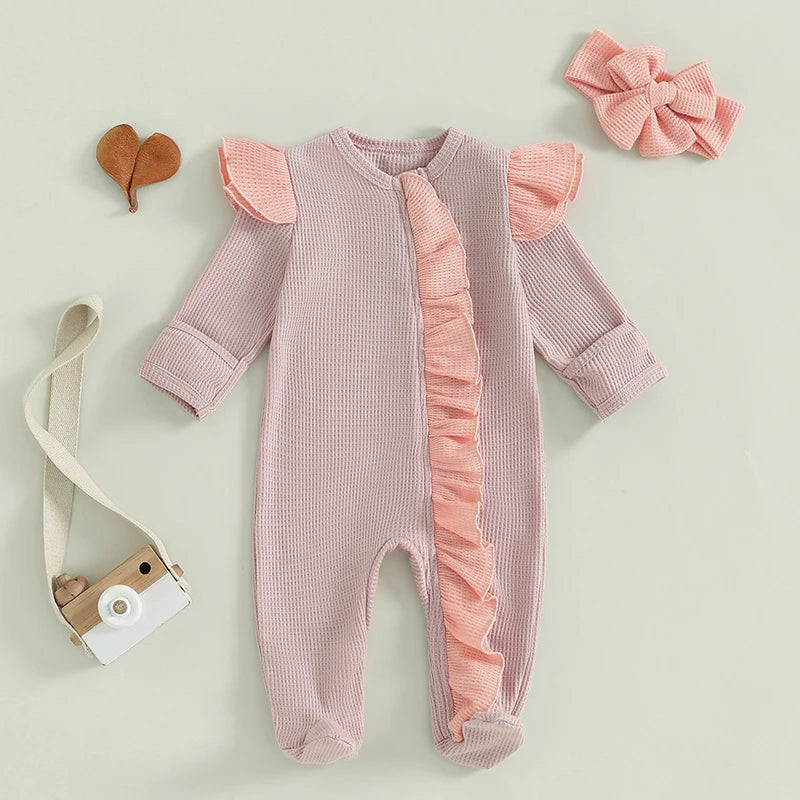 Lioraitiin Baby Girls Outfit, Long Sleeve Crew Neck Frills Zipped