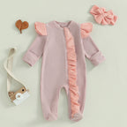 Lioraitiin Baby Girls Outfit, Long Sleeve Crew Neck Frills Zipped