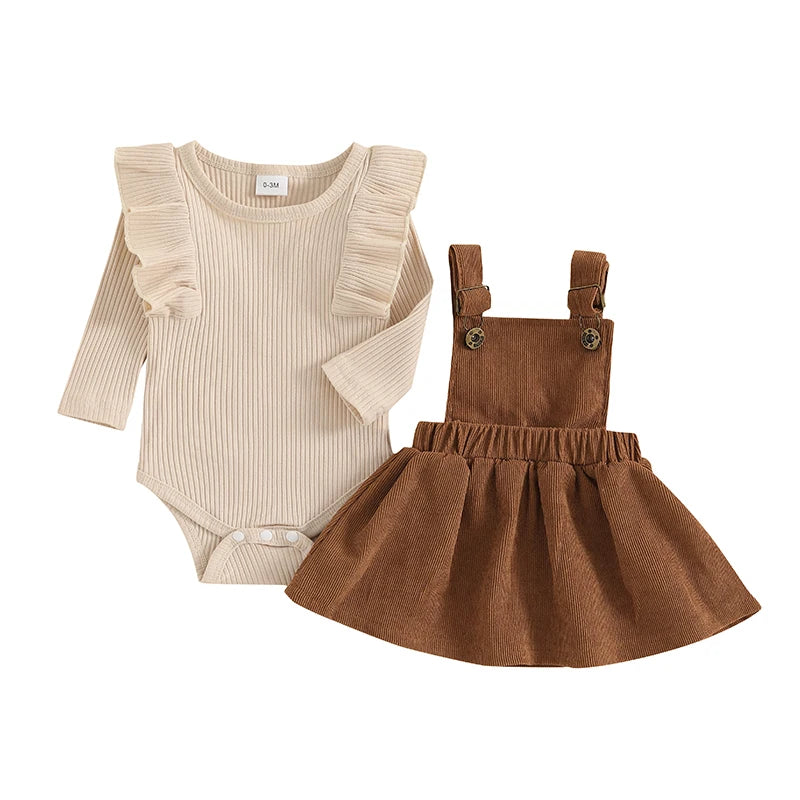 Lioraitiin Baby Girl Outfit Solid Ruffled Long Sleeve Crew Neck